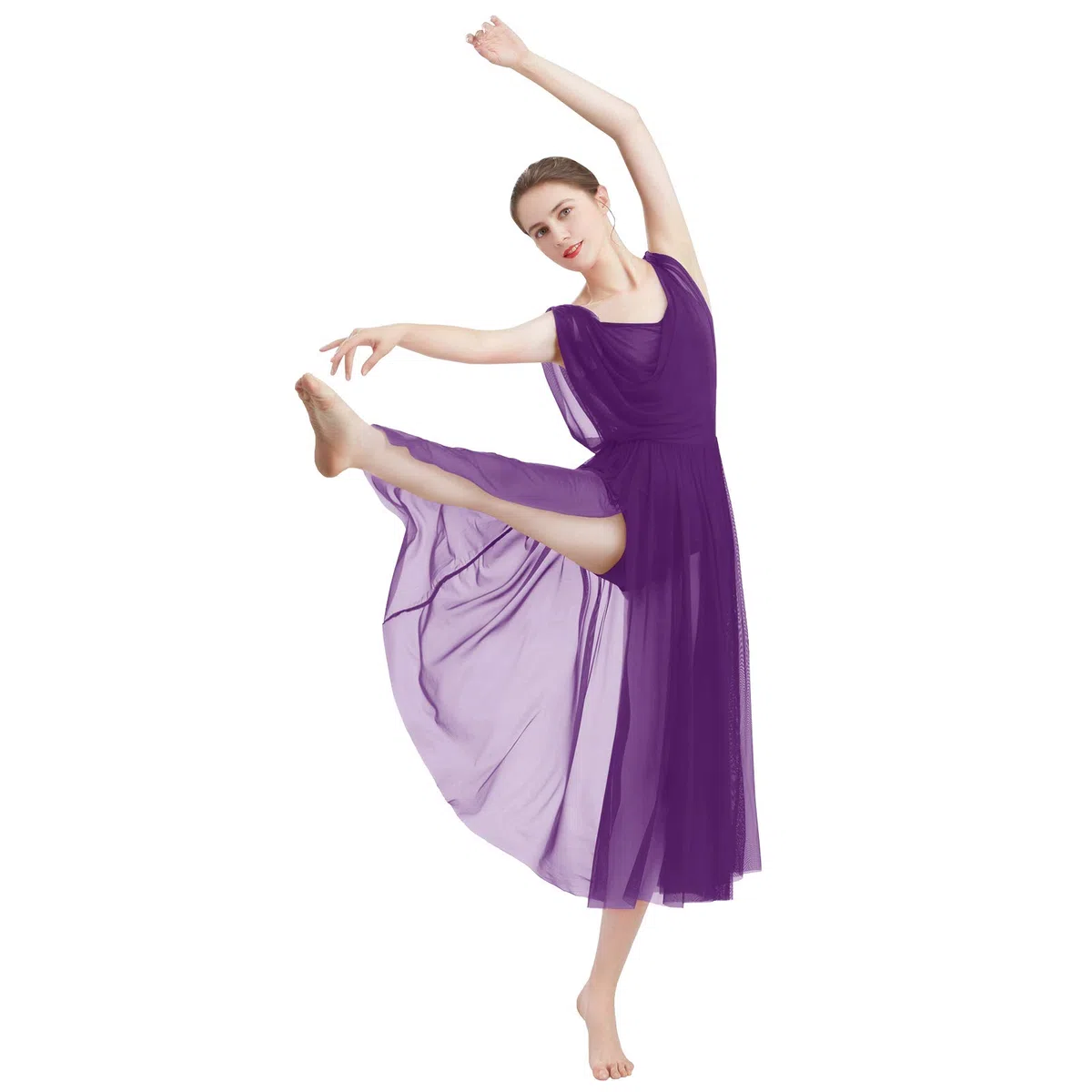 Donne Lirico Vestito da Ballo di Balletto Senza Maniche Body da Ginnastica Senza Schienale con Gonna in Tulle a Fette Costume da Danza Moderno Contemporaneo
