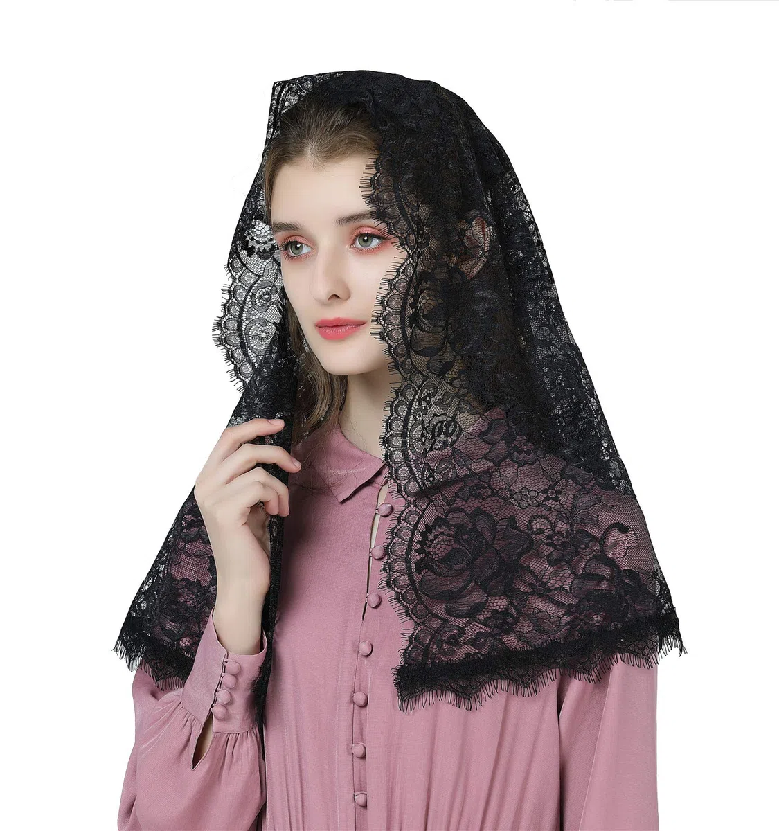 BEAUTELICATE Velo di Pizzo Chiesa Velo da Sposa Mantilla Velo Cattolica Sciarpe Scialle di Pizzo Copricapo Foulard Messa In Latino Nero Bianco V114