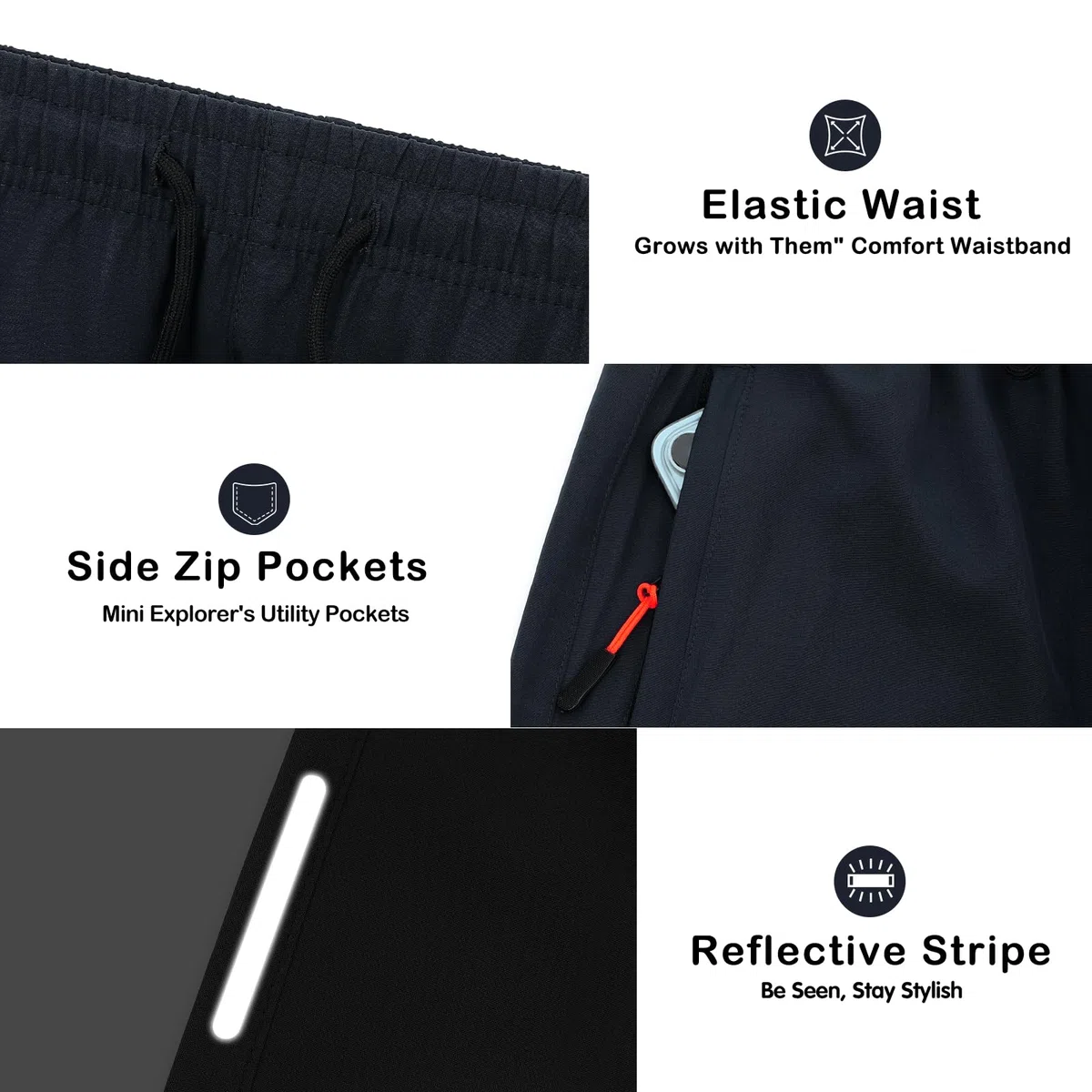 LACOFIA 2 Pezzi Pantaloncini Bambino Asciugatura Rapida Shorts Ragazzo Leggeri Estivi Traspiranti con Tasche con Cerniera Elastico in Vita 6-14 Anni