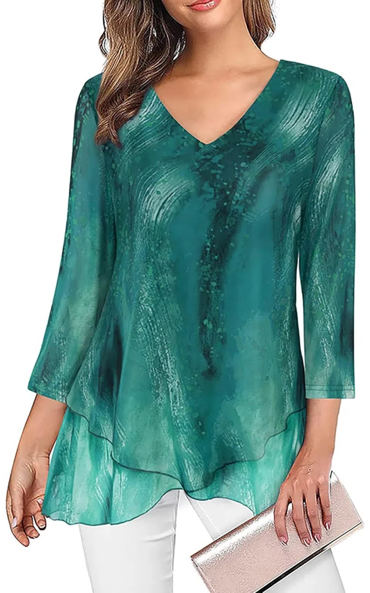 Adigaber Camicie Donna Casual in Chiffon Camicia Elegante di 3/4 Manica a Volant Scollo a V Bluse Leggero Classiaca