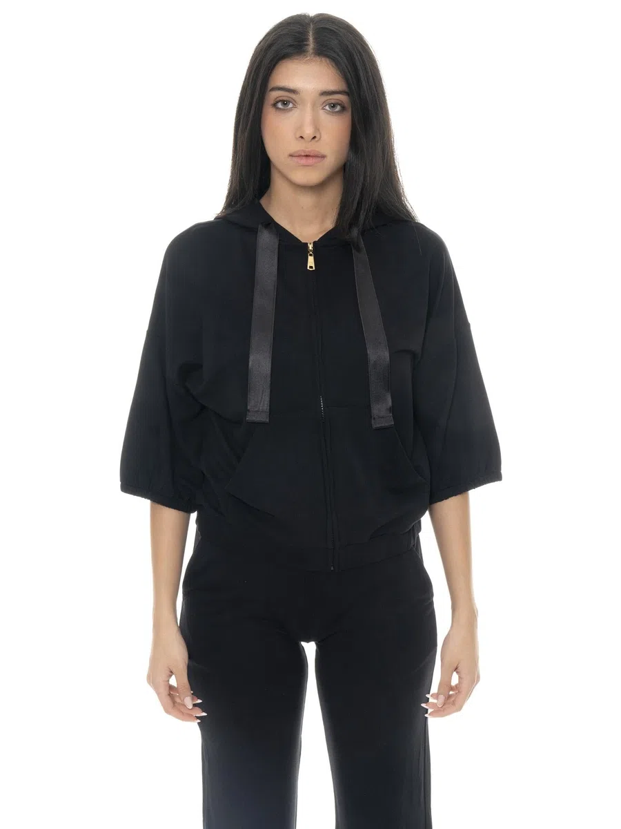 Felpa da Donna a Manica Corta con Cappuccio e Zip Leone Gold