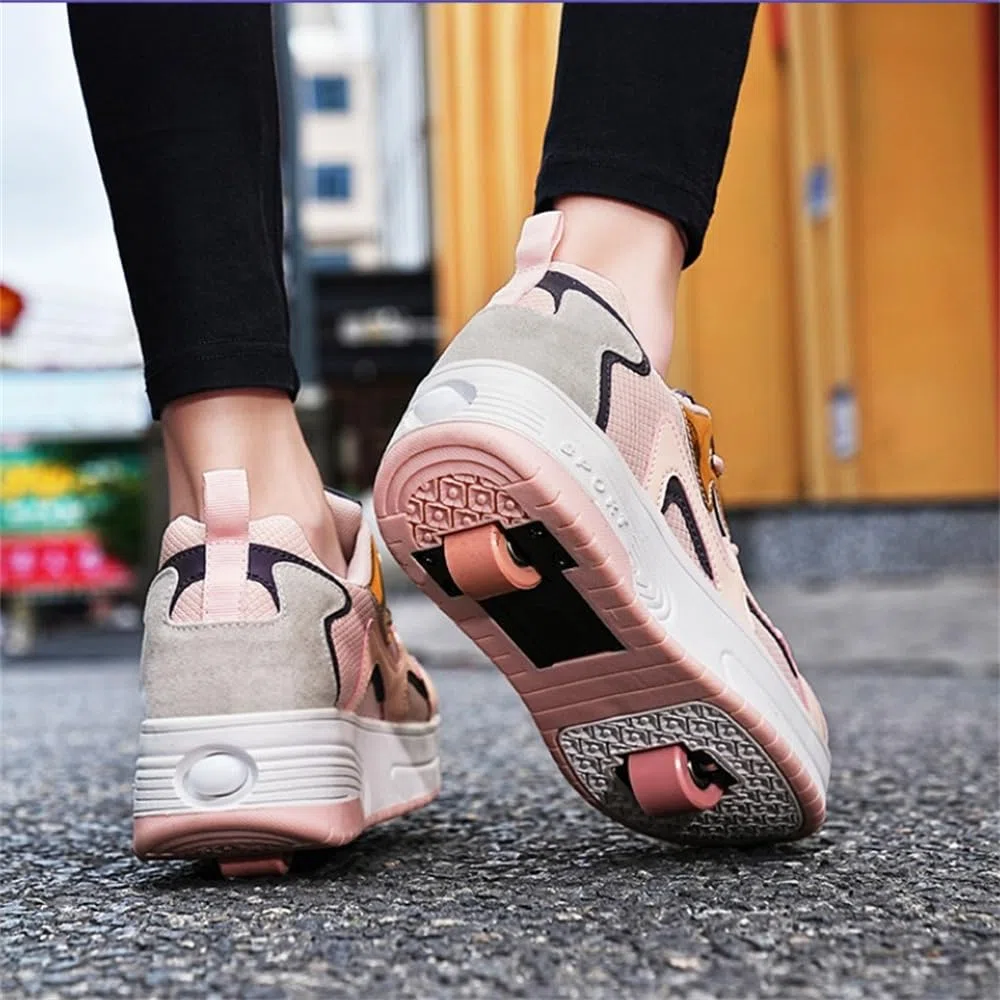 Mateju Moda Scarpe con Rotelle Bambini Scarpe da Skateboard con Due Ruote Retrattile Sneakers Multiuso per Ragazzo e Ragazza, 2 in 1 Traspirante Pattini a Rotelle Scarpe Sportive