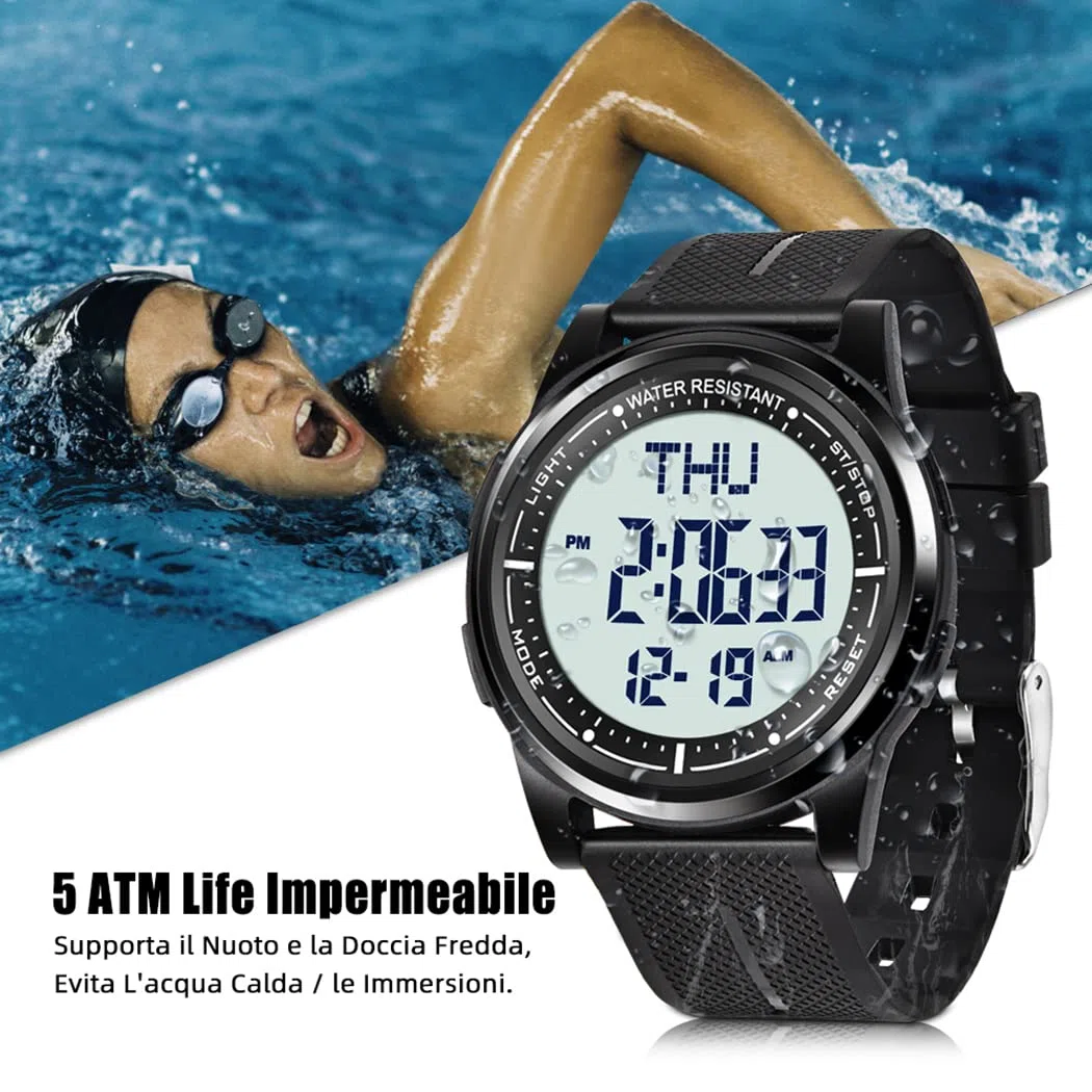 WIFORT Orologio Digitale da Polso, Orologio Sportivo Uomo Donna Impermeabile 5ATM Con Retroilluminazione a LED, Cronometro, Sveglia e Timer, Ultra-sottile Watches Unisex