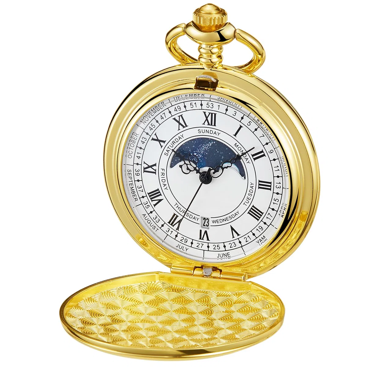 Tiong Orologio da tasca vintage con catena con numeri romani, scala unica al quarzo con calendario, orologio da taschino, regalo di compleanno, festa del papà