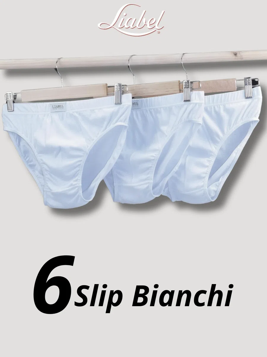 Liabel 6 Slip Uomo Cotone 100% Mercerizzato Mutande Uomo Cotone Lucido Morbide Mutande Uomo Slip Bianco o Assortito