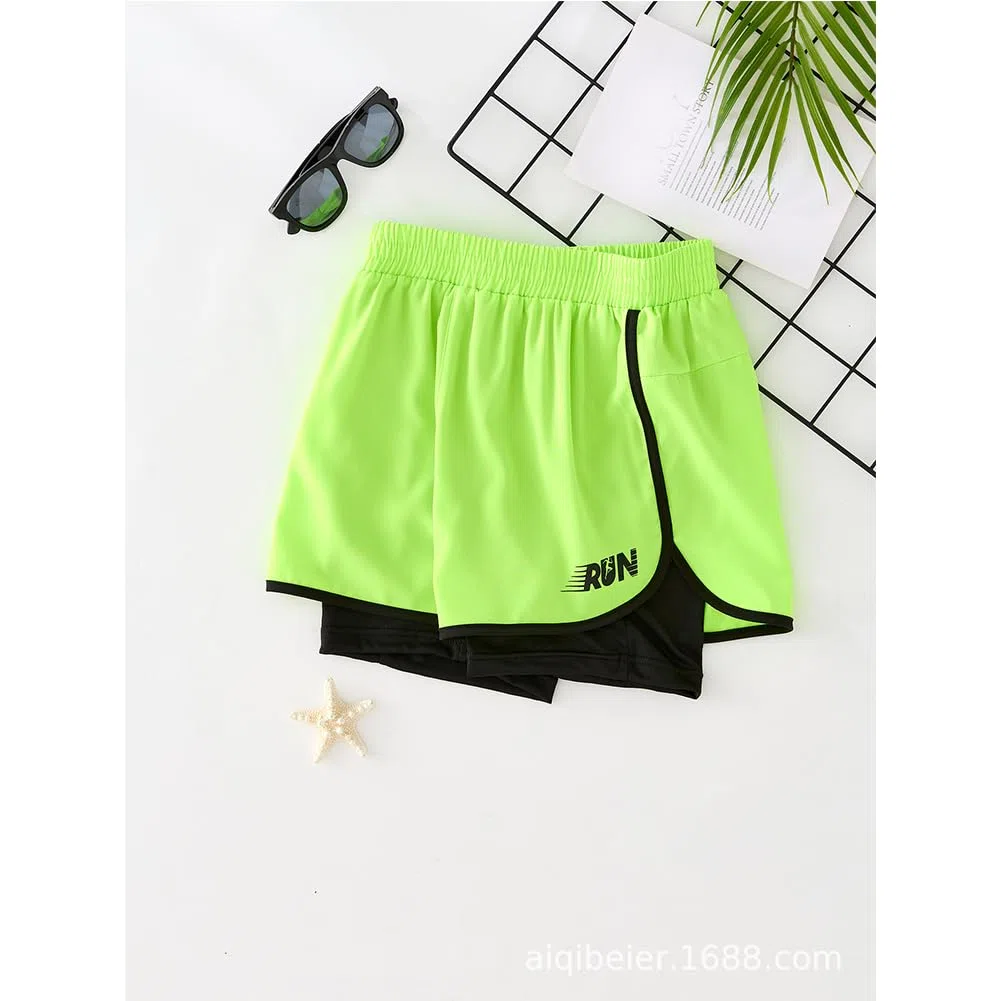 Pantaloncini da corsa 2 in 1 per ragazzi, elasticizzati, leggeri, ad asciugatura rapida, per palestra, allenamento