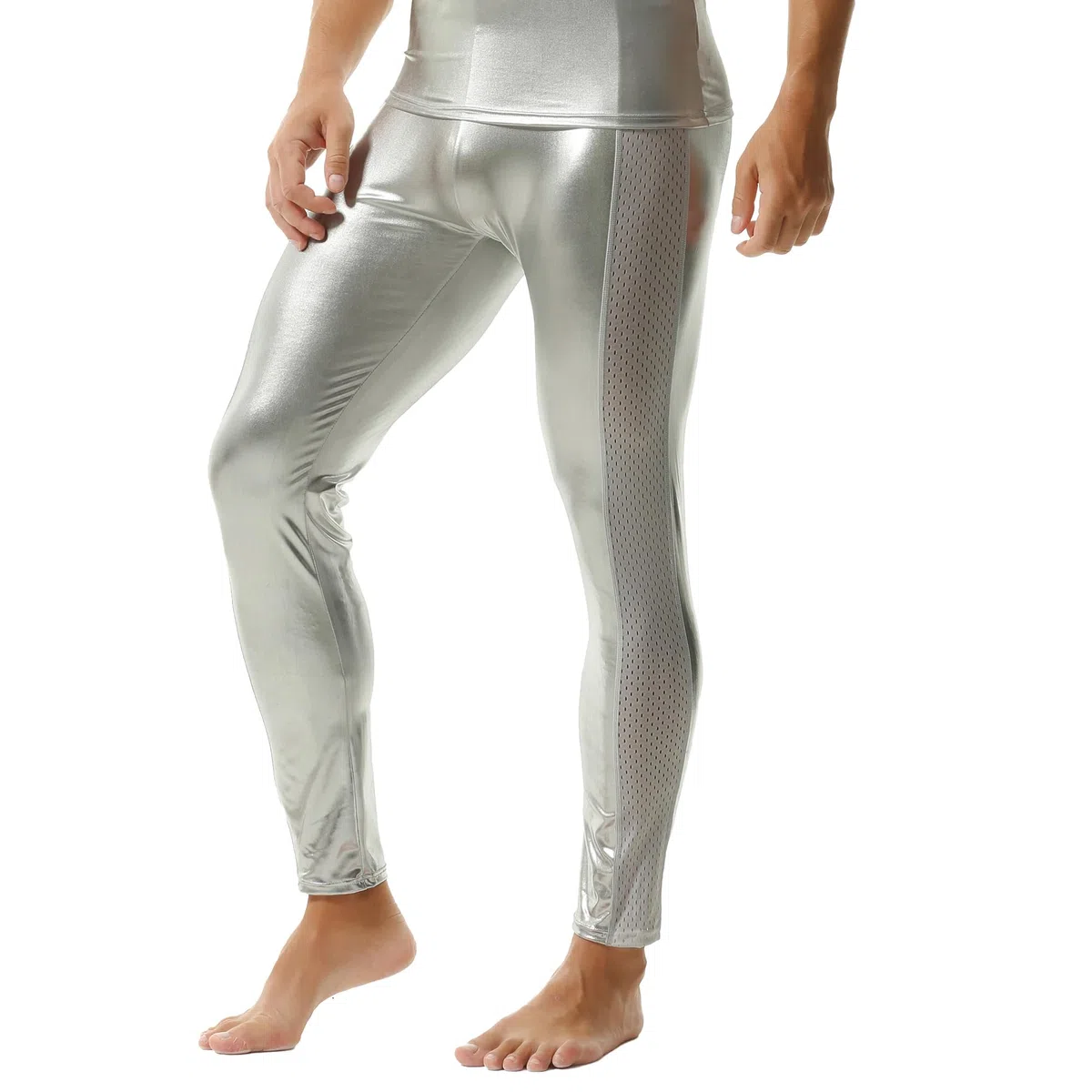 YUFEIDA Leggings da uomo metallizzati riflettenti pantaloni lunghi slim fit stage dance discoteca attivo casual sport leggings