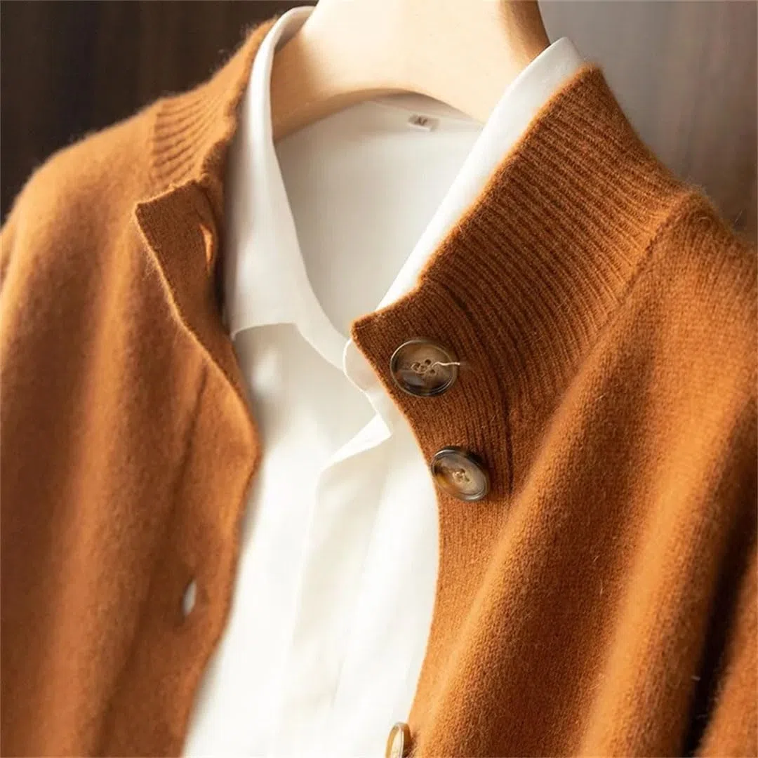 Alloaone Cardigan in Maglione di Cashmere A Maniche Lunghe da Donna con Maglione Lavorato A Maglia di Lana Sciolta A Collo Mezzo Alto
