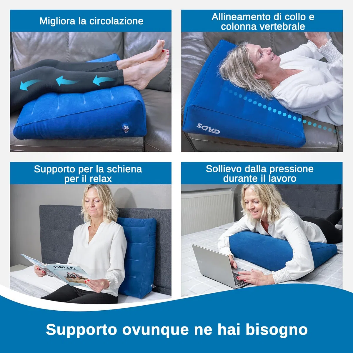 Cuscino gonfiabile a cuneo per dormire e comodità: cuscino a cuneo portatile da viaggio, cuscino gonfiabile per il supporto