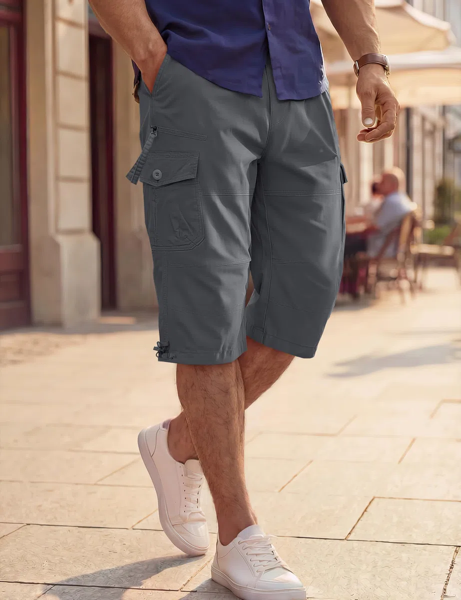 TACVASEN Pantaloncini Cargo in 100% Cotone 3/4 Casual con Molte Tasche per Uomo