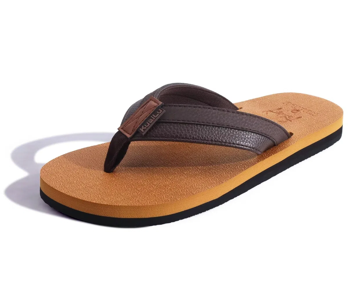 KuaiLu Infradito Uomo Estive Comode Pelle Ciabatte Supporto Arco Plantare Spiaggia Piscina Sandali Cuoio Mare Leggere Antiscivolo Gomma Suole