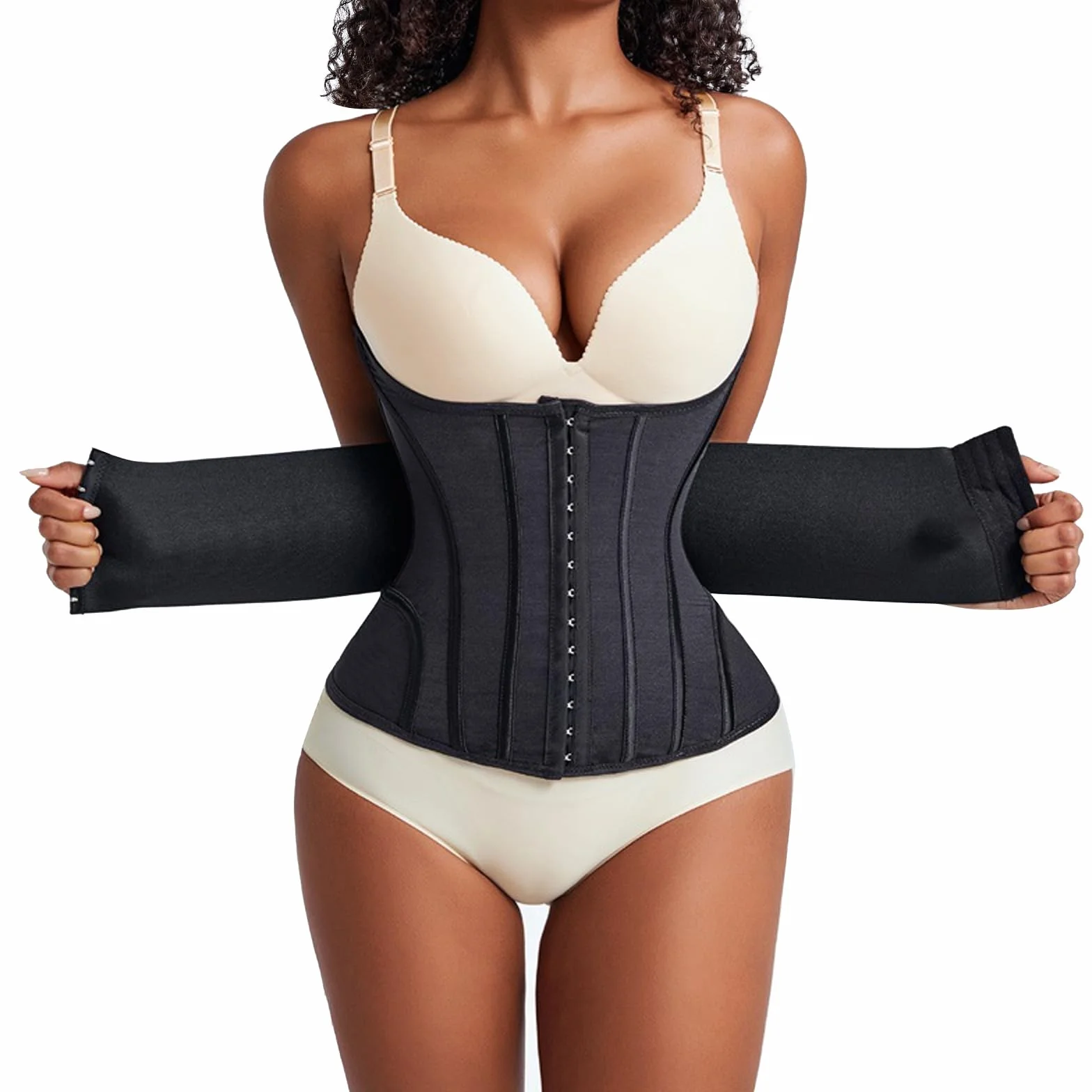 Corsetto Donna Modellante con Doppia Chiusura, Waist Trainer Traspirante con 10 Stecche di Supporto, Fascia Snellente Post Parto per Allenamento, Ufficio e Uso Quotidiano