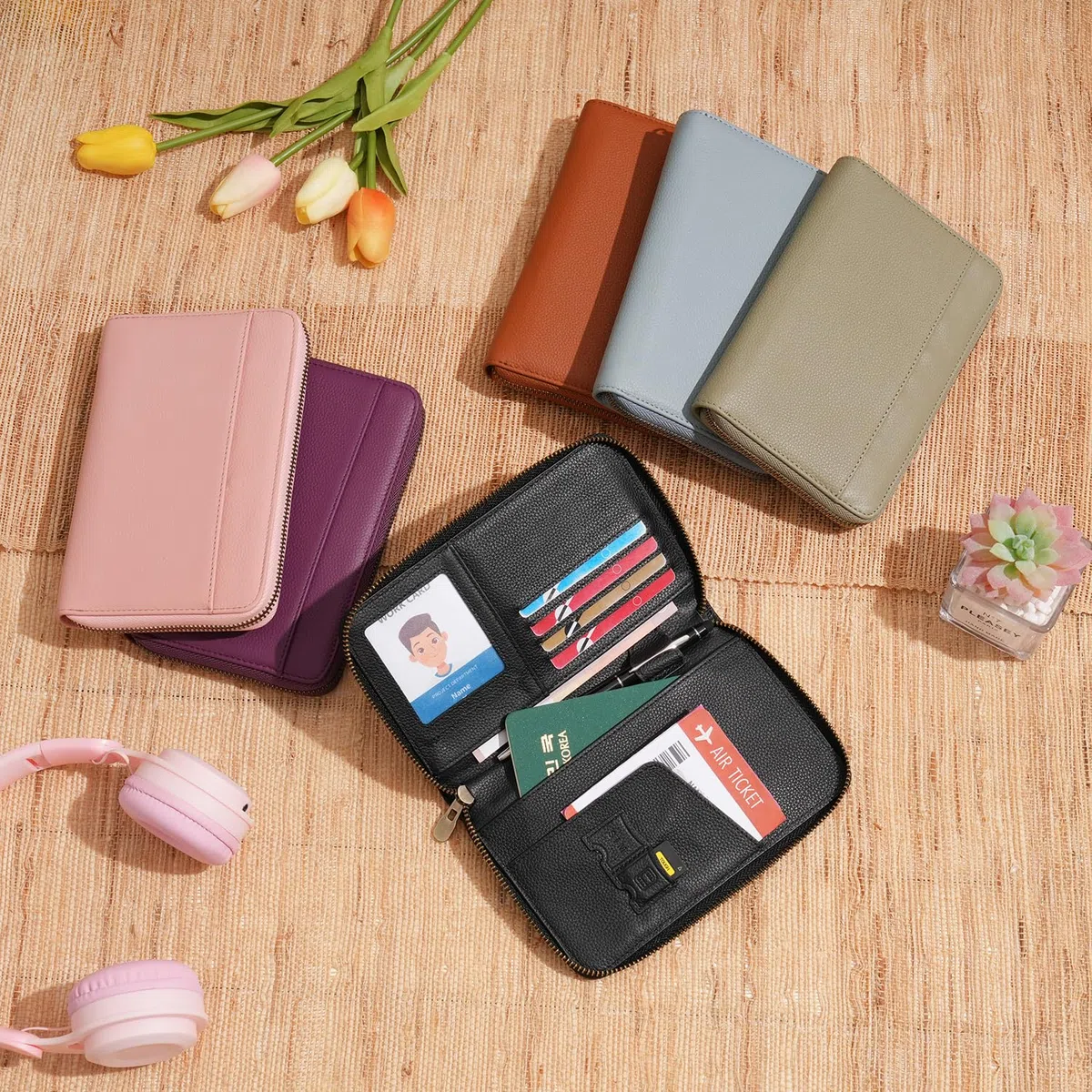 WASON Portafoglio Passaporto da Viaggio in Pelle con Cerniera Protezione RFID, Custodia Passaporto con Scomparti per Carte, Contanti, Carta d'Identità, Carta d'Imbarco e Biglietti (Nero)