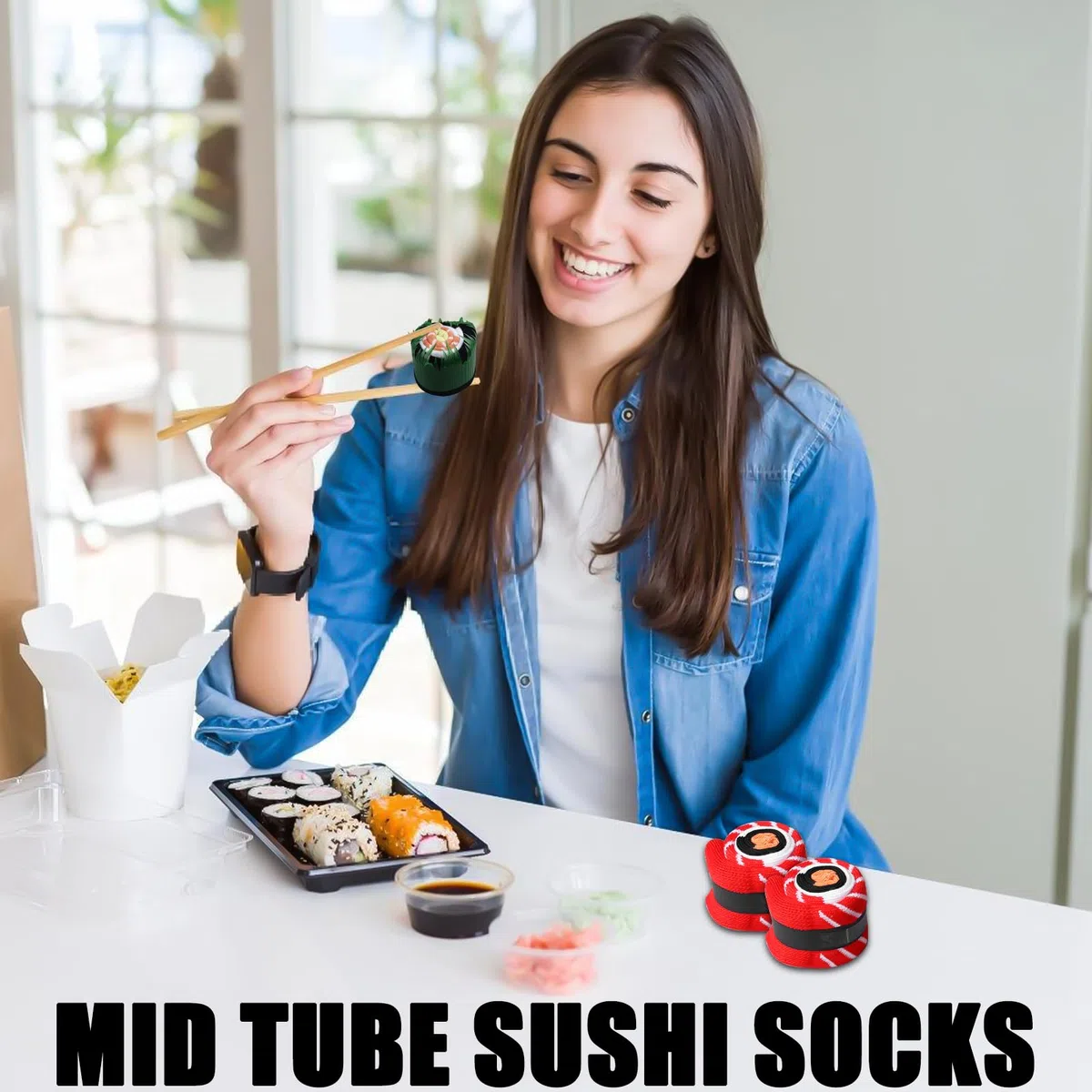 BAIFULAI 5 Paia di Calzini Sushi Divertenti Accessori per Uomo Donna Idee Regalo Divertenti