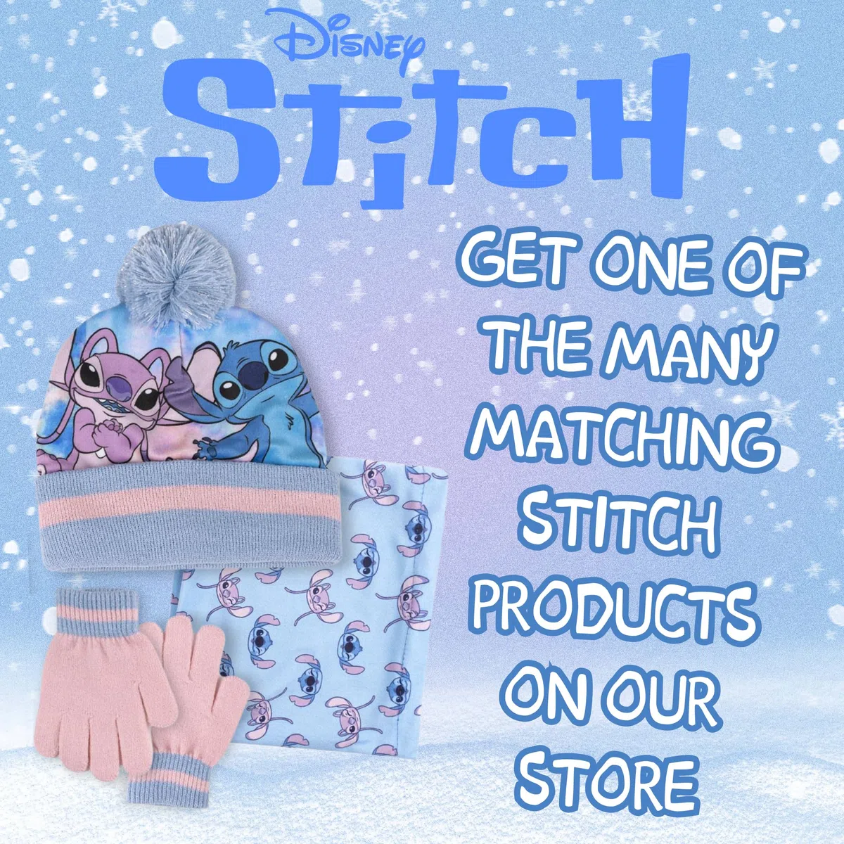 Disney Stitch & Angel Bobble Hat + Snood Sciarpa + Guanti Set Ragazze 3 Pezzi Inverno Set Regalo