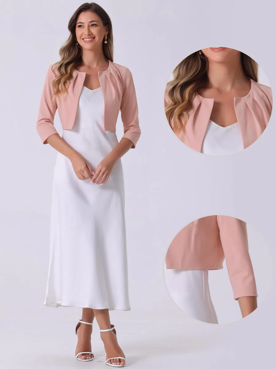Allegra K Donna Top con Coprispalle con Maniche A 3/4 per Cardigan Corto Aperto sul Davanti con Pieghe Senza Colletto