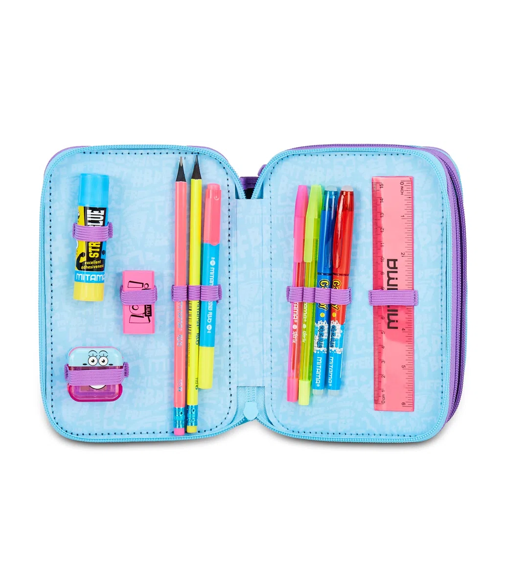 Mitama Astuccio Scuola 3 Scomparti, TRIPLO DAISYPOP, Contenuto 47 pz, Completo di Matite, Pennarelli, Portapenne Scuola Elementare Bambina