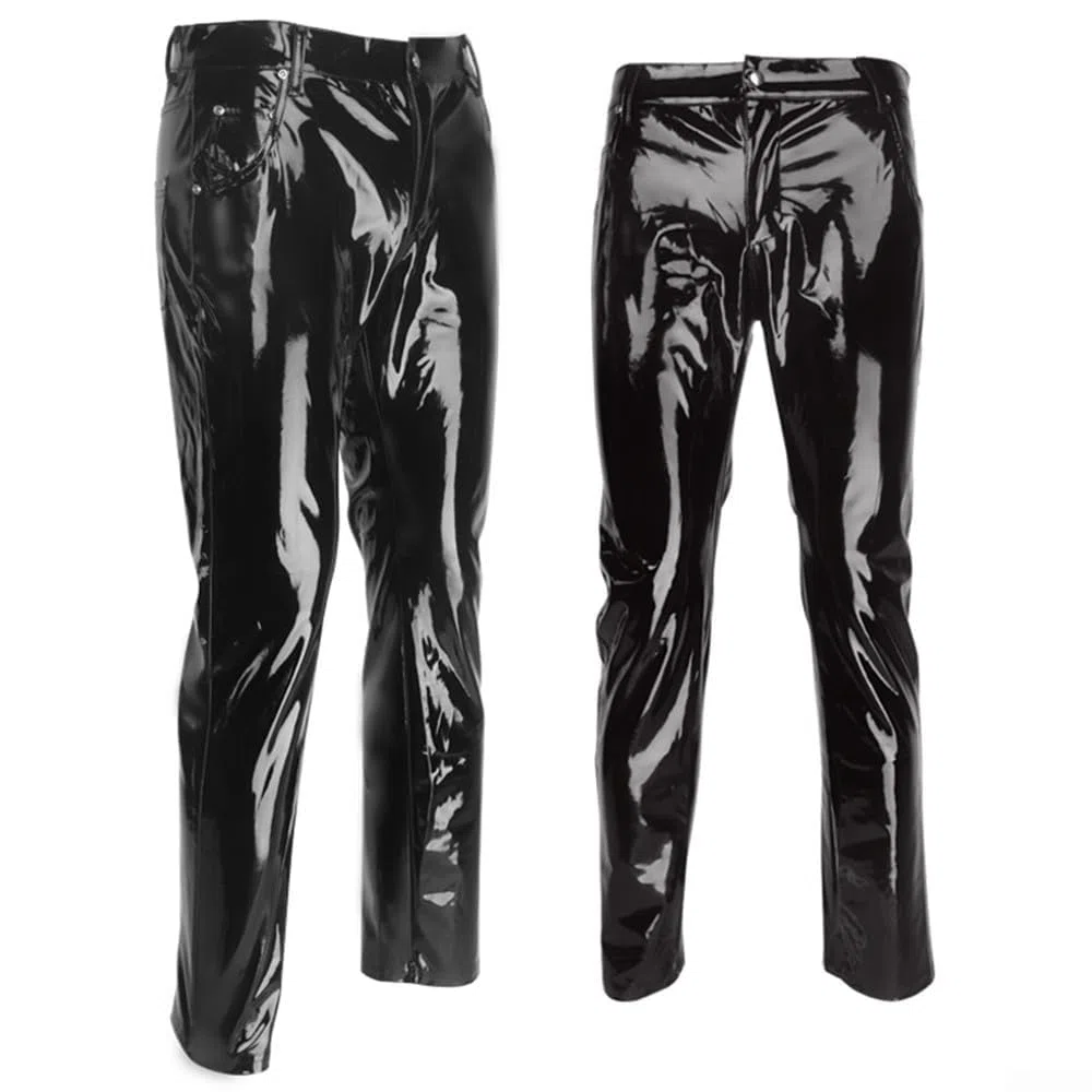 Club Dance Wear Pantaloni lunghi in PVC da uomo con lucido progettato con stile punk gotico adatto per feste notturne