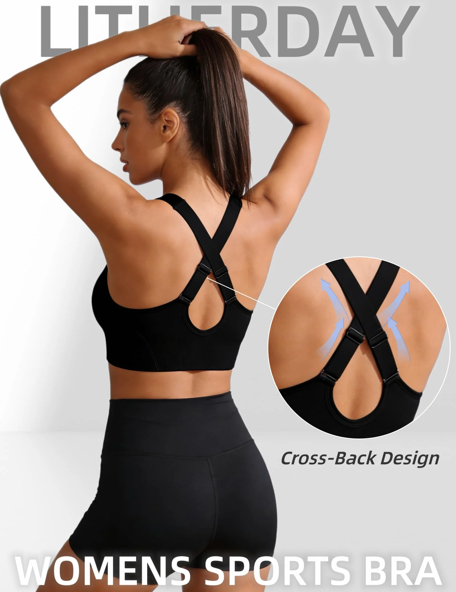 Litherday Reggiseno Sportivo Donna Alto Impatto Senza Ferretti Retro Incrociato con Coppe Estraibili Top Fitness Push Up per Running Yoga S-XXL