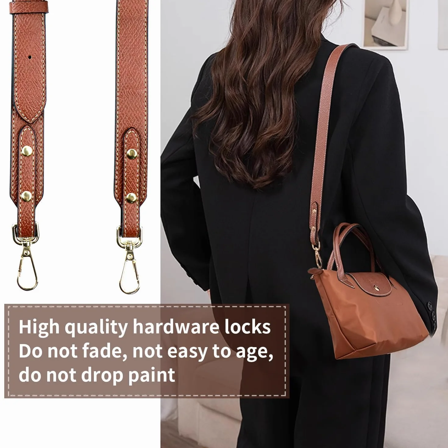 Cinghia Tracolla per Borsa, Tracolla per Longchamp Borsa Donna, Cinghia in Pelle Sostituibile per Mini Le, Raccordi Regolabili Strap No-Punch per Ricambio Pliage