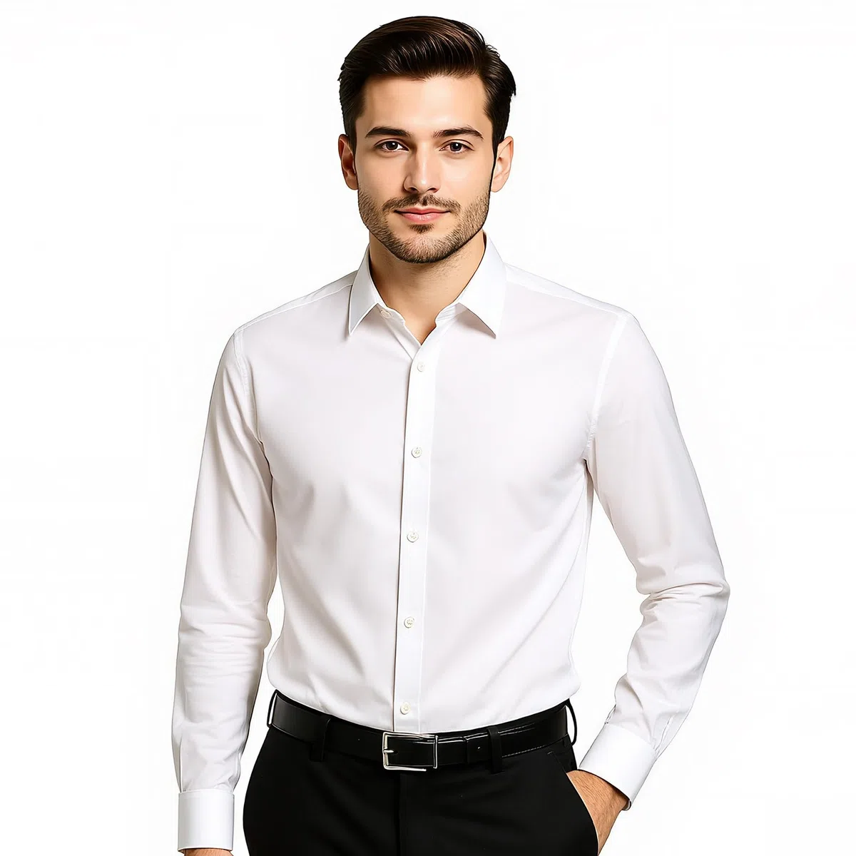 VEVOR Camicia da Uomo con Bottoni, Maniche Lunghe Antipiega, vestibilità Slim Fit in Tessuto Morbido ed Elasticizzato per Abbigliamento Casual o Formale da Lavoro, Lavoro, Matrimonio, Cena, Bianco