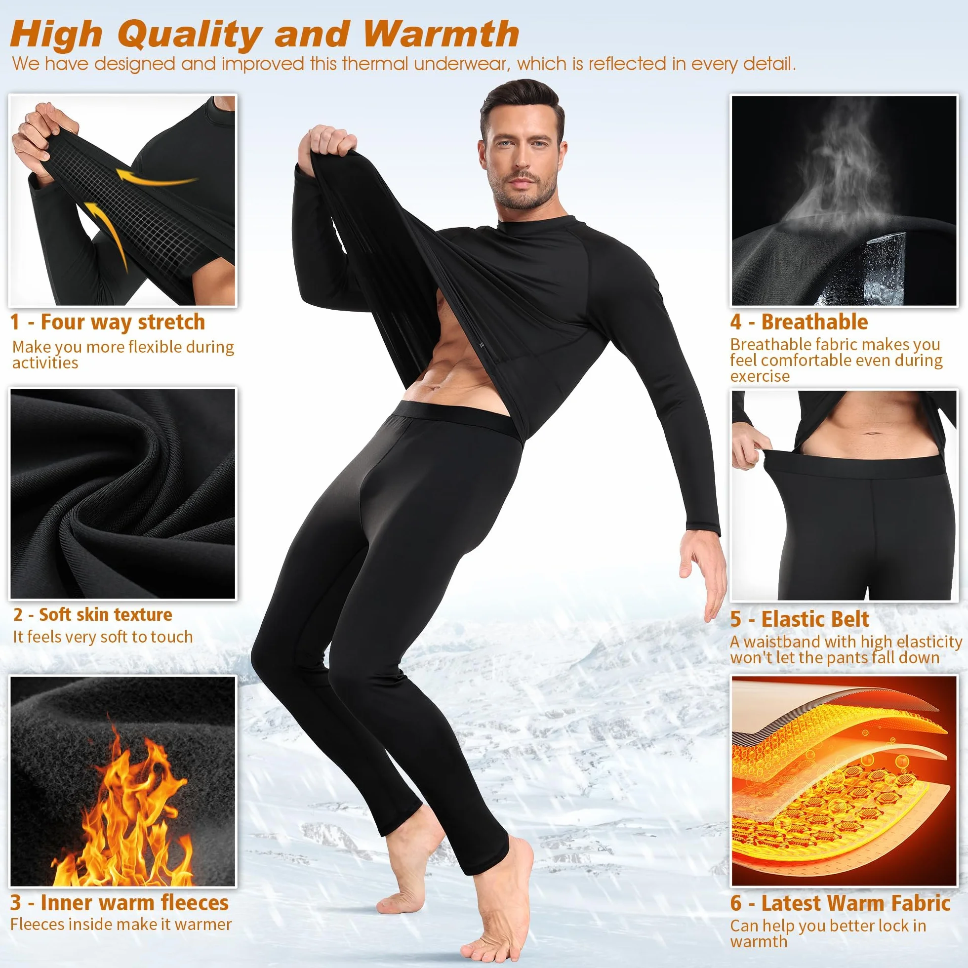 BENNIES Intimo Termico Uomo Tuta Termica Maglia Termica Uomo Completo Termico Set Pantaloni Termici Tuta Sci Abbigliamento Termico Invernale per Sci Palestra Ciclismo Calcio Corsa Running