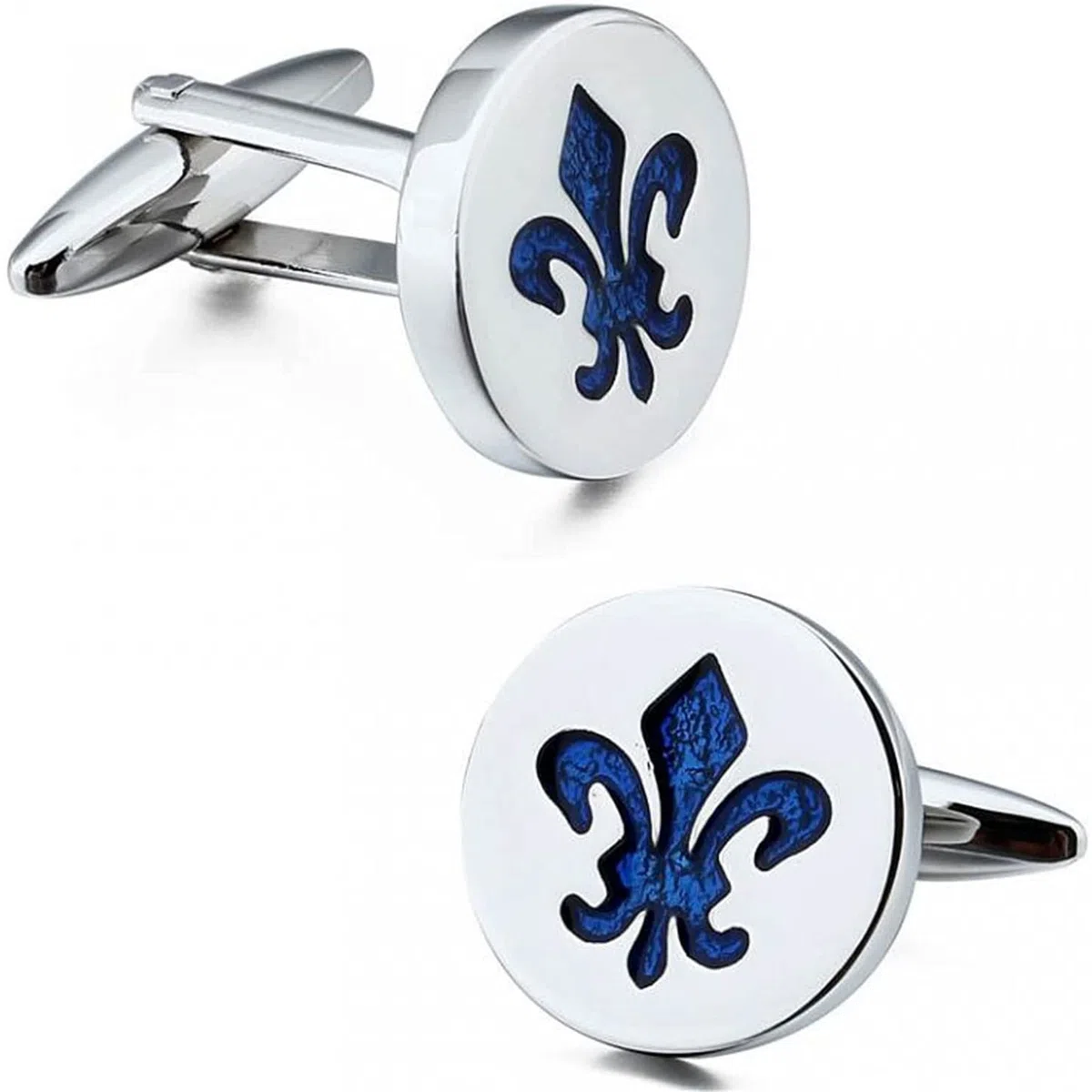 Coppia di gemelli con fiori di giglio blu re | Regalo per uomo moderno | Gioielli da uomo matrimonio feste e compleanni, Small, Rame, Pirite