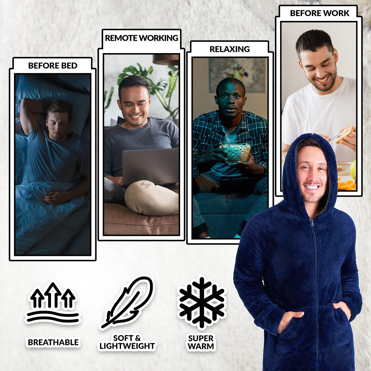 CityComfort Pigiama Intero Uomo - Pigiami Invernali Uomo in Pile M-3XL