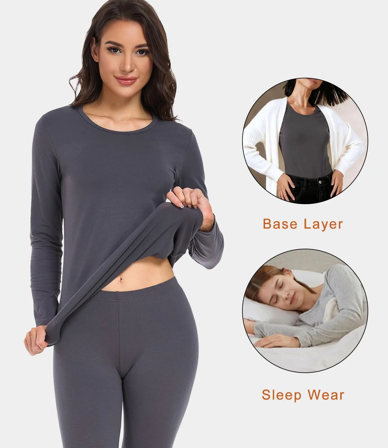 wirarpa Set di Intimo Termico in Cotone per Donne, Pigiama in Maglia a Lunga Giacca con Top e Pantaloni, Abbigliamento Termico per l'Autunno