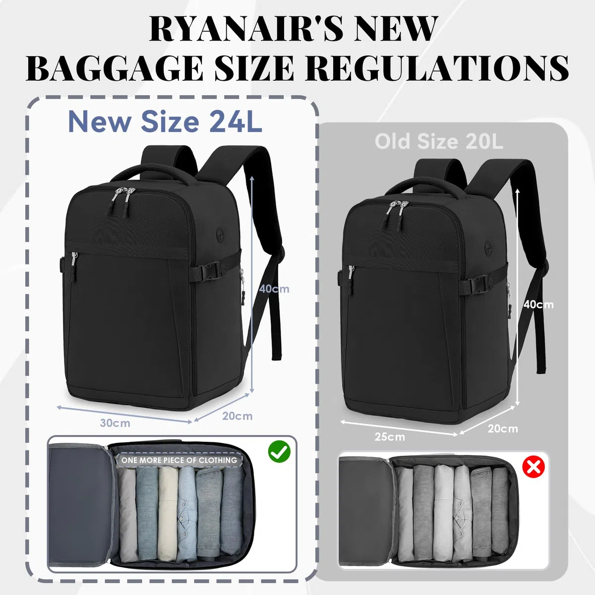 Hayayu Zaino 40x30x20 Bagaglio A Mano Zaini 40x30x20cm Da Aereo, Zaino Da Viaggio 40x20x30 Zaini Da Viaggio Aereo Bagaglio A Mano 24l Borsa Da Cabina Donna Uomo