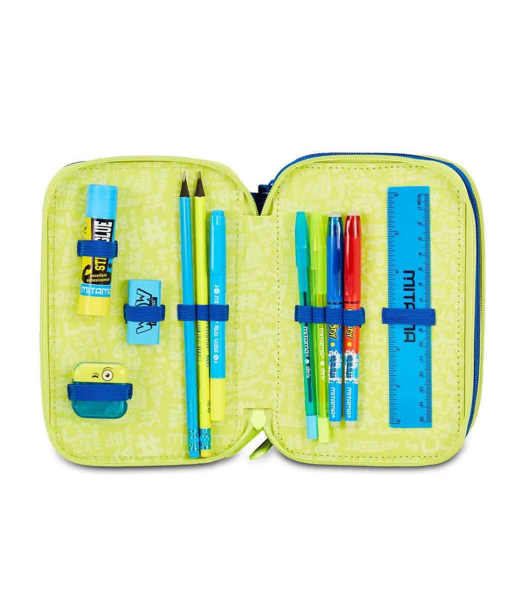 Mitama Astuccio Scuola 3 Scomparti, TRIPLO GAMING404, Contenuto 47 pz, Completo di Matite, Pennarelli, Portapenne Scuola Elementare Bambino