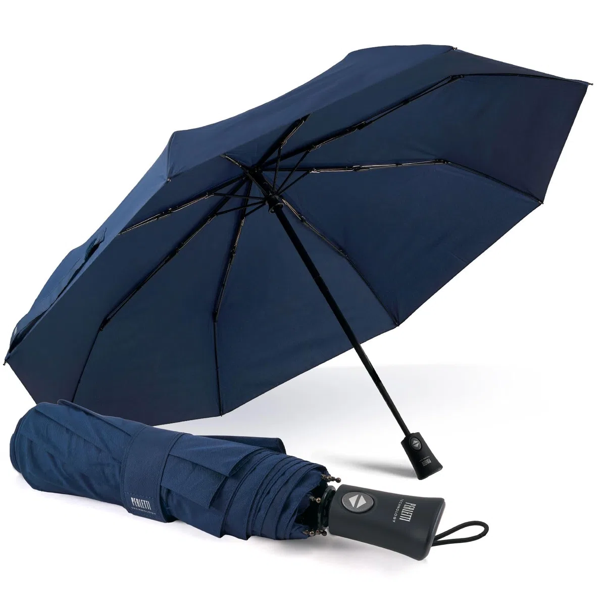 PERLETTI Ombrello Pieghevole Antivento Uomo - Ombrellino Compatto Resistente Ultra Leggero Adulto - Ombrello Apertura e Chiusura Automatica da Viaggio - Diametro 104 cm