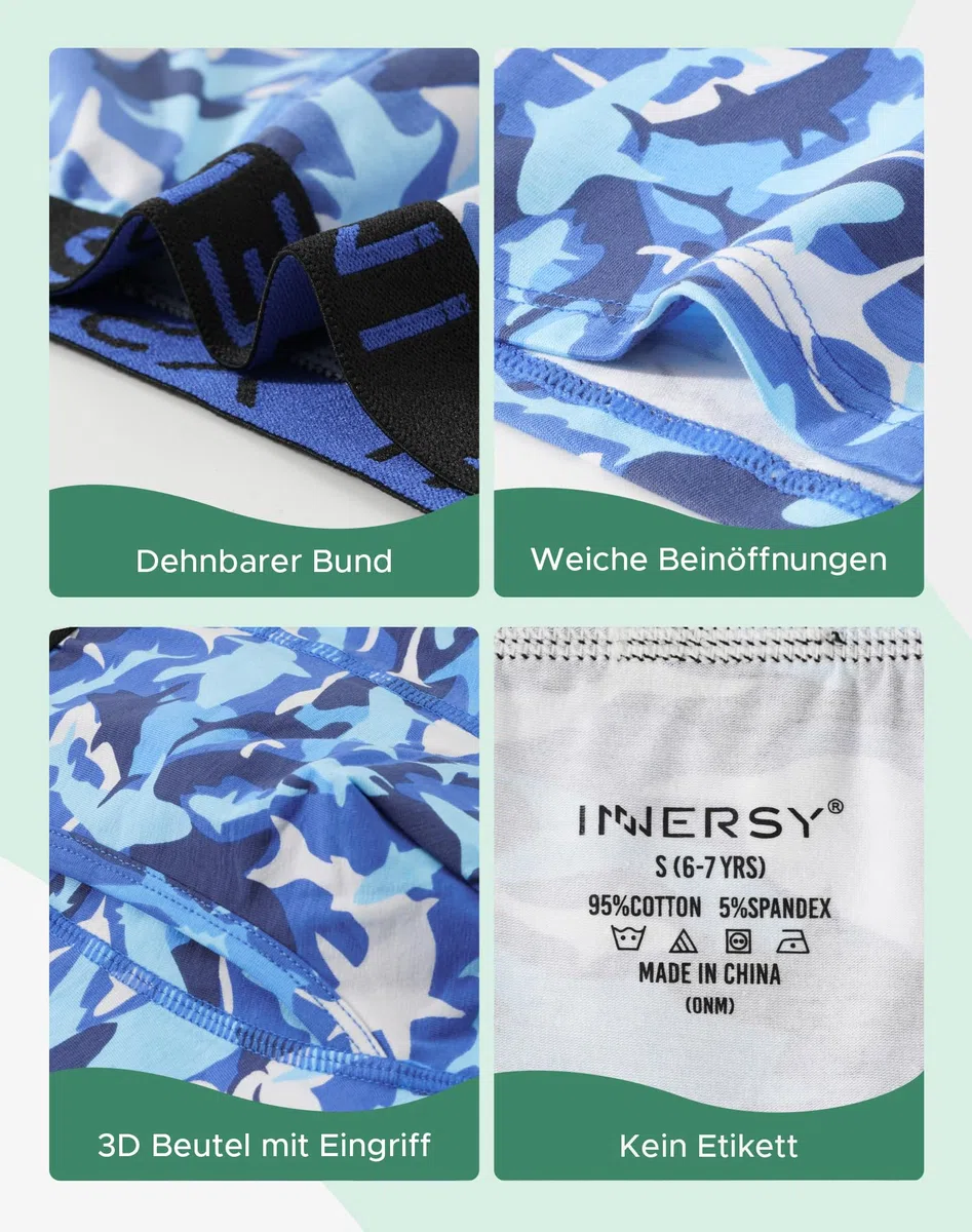 INNERSY Mutande da ragazzo in cotone boxer con apertura, morbido retrò, confezione da 5