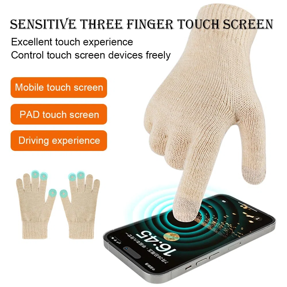 Oneshlee Berretto invernale con touch screen e sciarpa lunga per donna, berretto lavorato a maglia da donna, con palla di peluche, caldo berretto invernale, guanti a maglia, sciarpa, berretto 3 in 1,