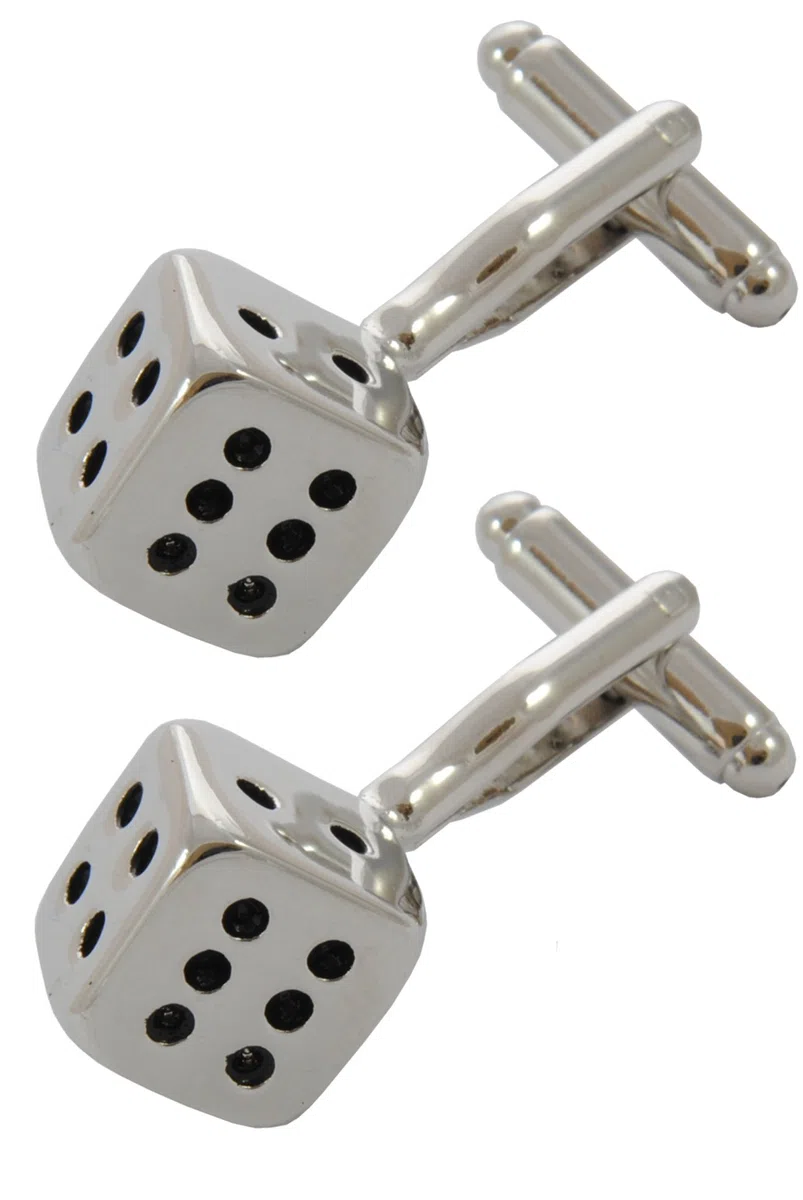 Gemelli Camicia Uomo Argento Colorato - Con Scatola - Ottone - Dadi - Colori Argento e Nero - Quadrati Casinò Giochi Cubo - Un Paio