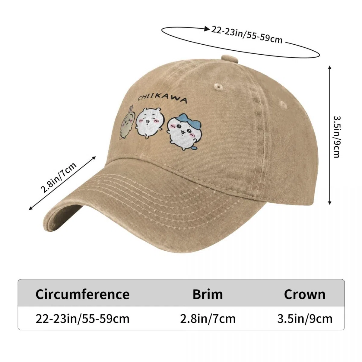 Cappello da Baseball Carino Chiikawa Kawaii Vintage Distressed Lavato Design Giapponese Cappello Estivo Unisex Outdoor Regali