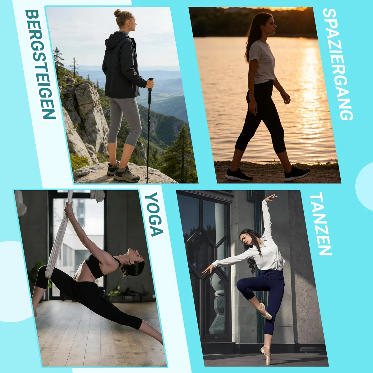 HIPOWER Confezione da 3 leggings da donna con tasche, Capri sportivi a 3/4, da donna, 7/8, a vita alta, yoga, estivi, per fitness e palestra