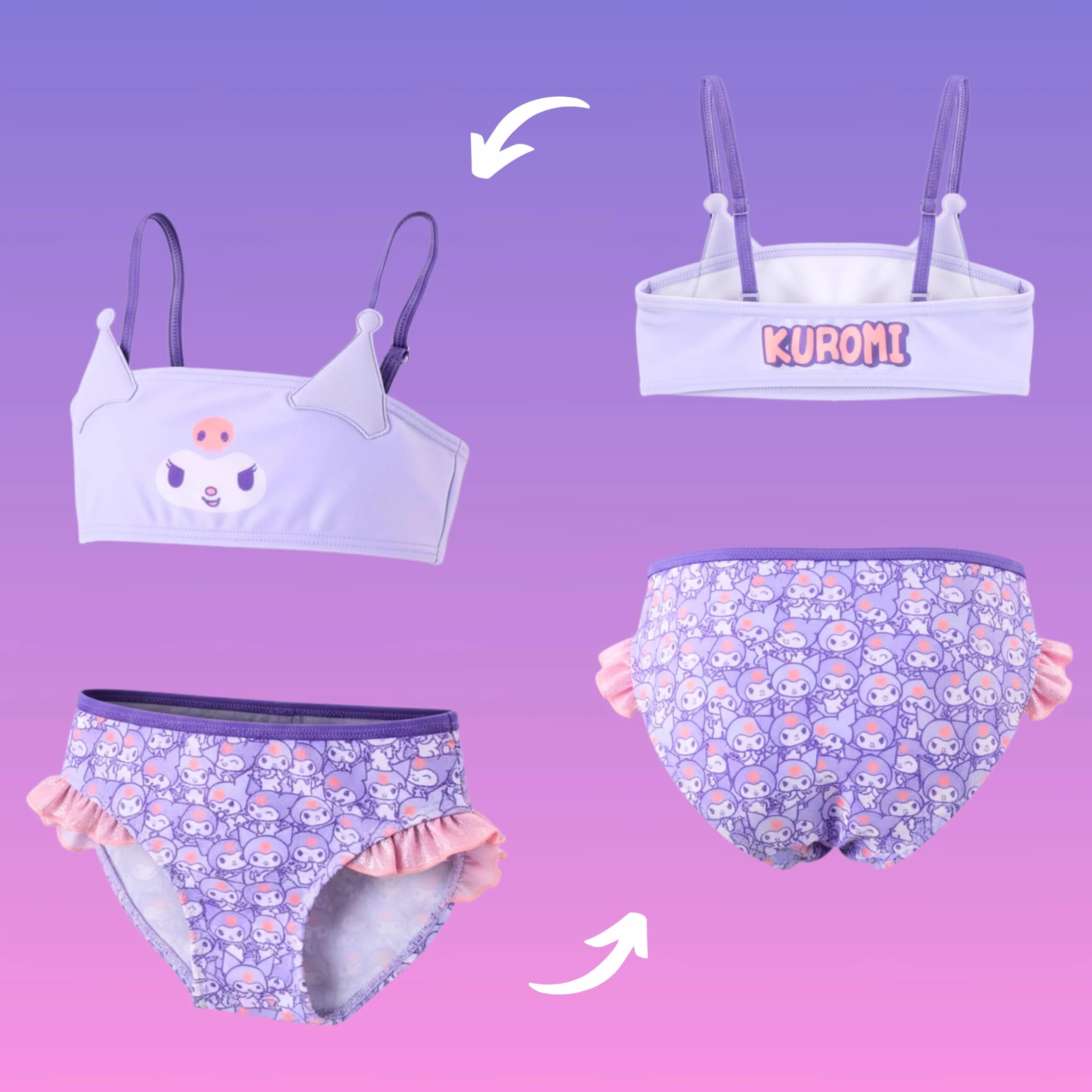 Hello Kitty Kuromi - Bikini da bambina, motivo glitterato, a due pezzi, estivo, per bambini, taglie 4-10 anni