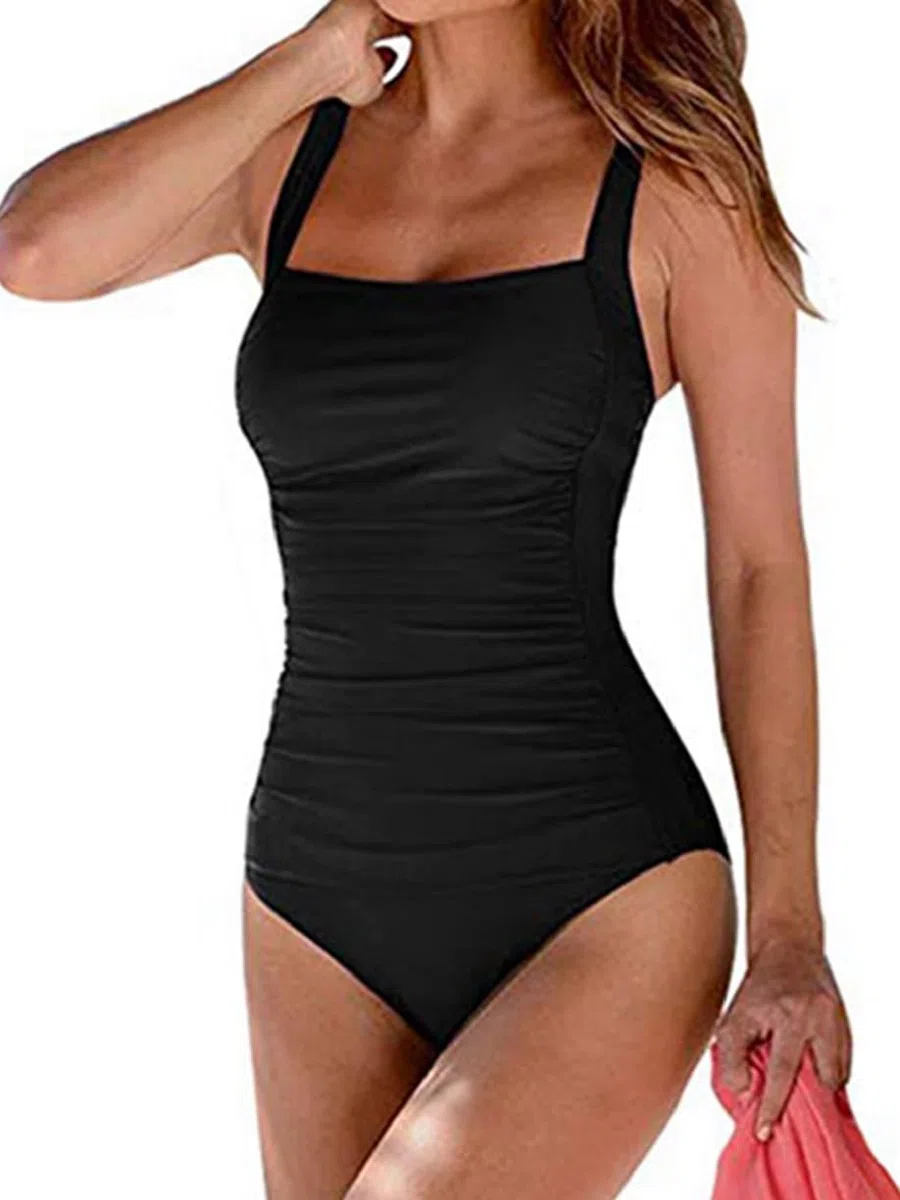 Costume Intero Donna Sexy Costumi da Bagno Donna Interi Vintage Monokini con Controllo della Pancia Ruched Push Up Imbottito da Spiaggia Mare e Piscina Tinta Unita Swimsuit