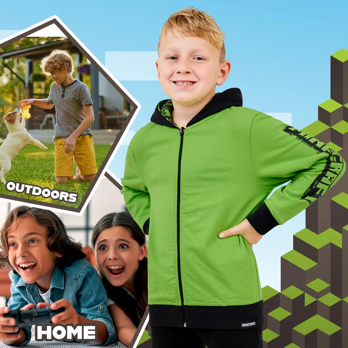 MINECRAFT Felpa Bambino - Felpa con Cappuccio e Zip in Cotone Misto 5-14 Anni Felpe Ragazzo Reversibili Gadget Regali per Gamer