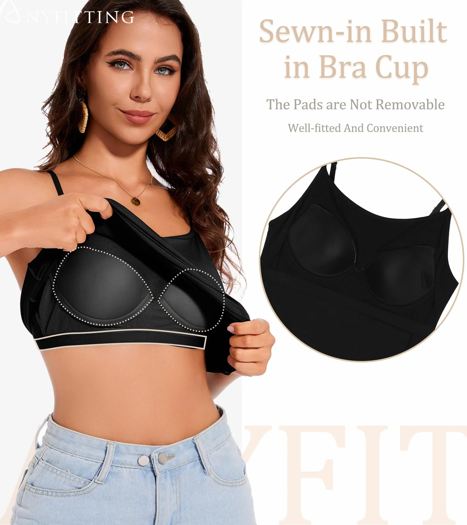 ANYFITTING Canotta da Donna con Reggiseno Incorporato Top di Base Reggiseno Ideale per Sport Leggeri e Yoga Canotta da Donna Senza Maniche Girocollo Canotta Imbottita Estiva S-3XL