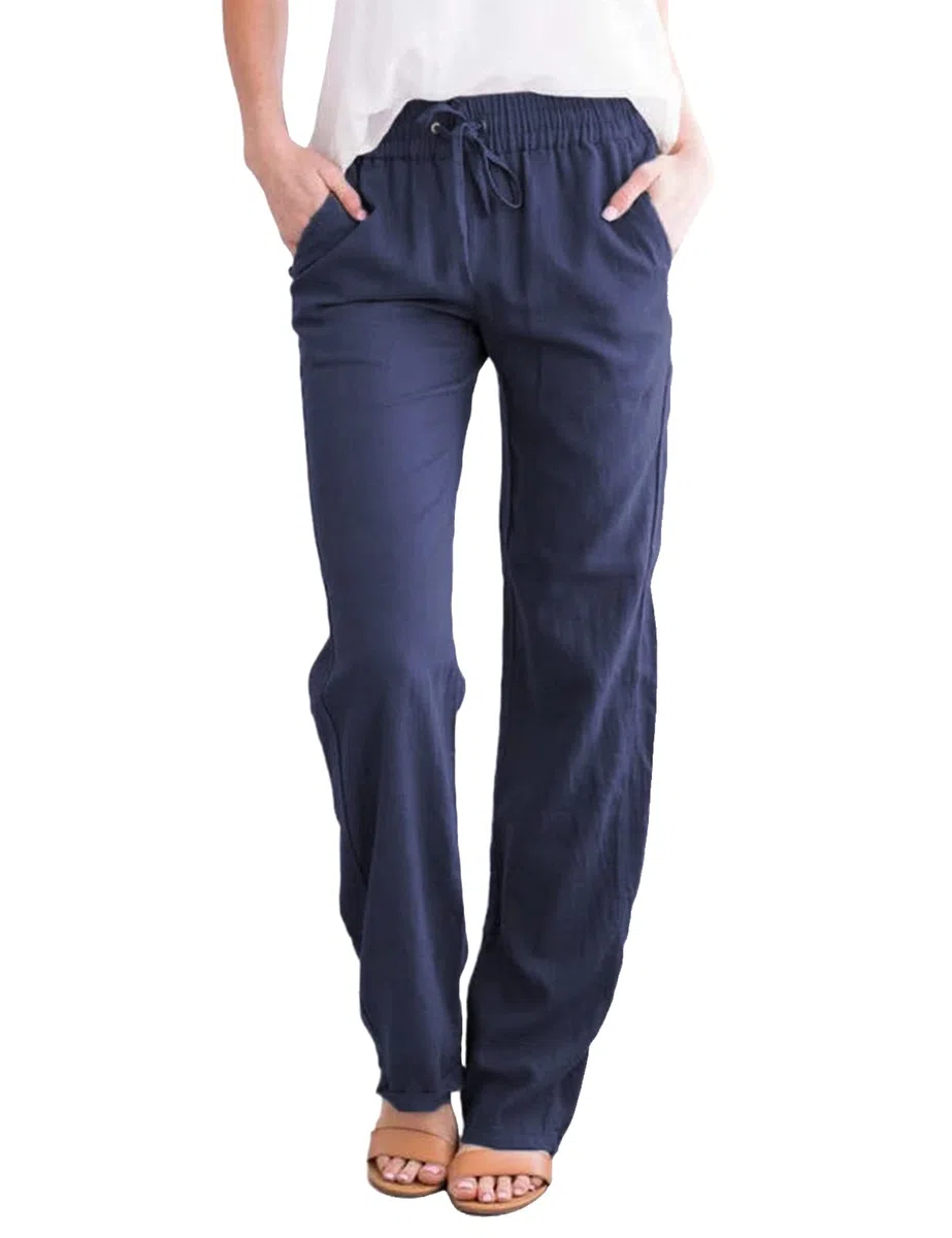 Yuson Donna Pantaloni Tinta Unita Casual con Coulisse Pants in Cotone e Lino con Tasche
