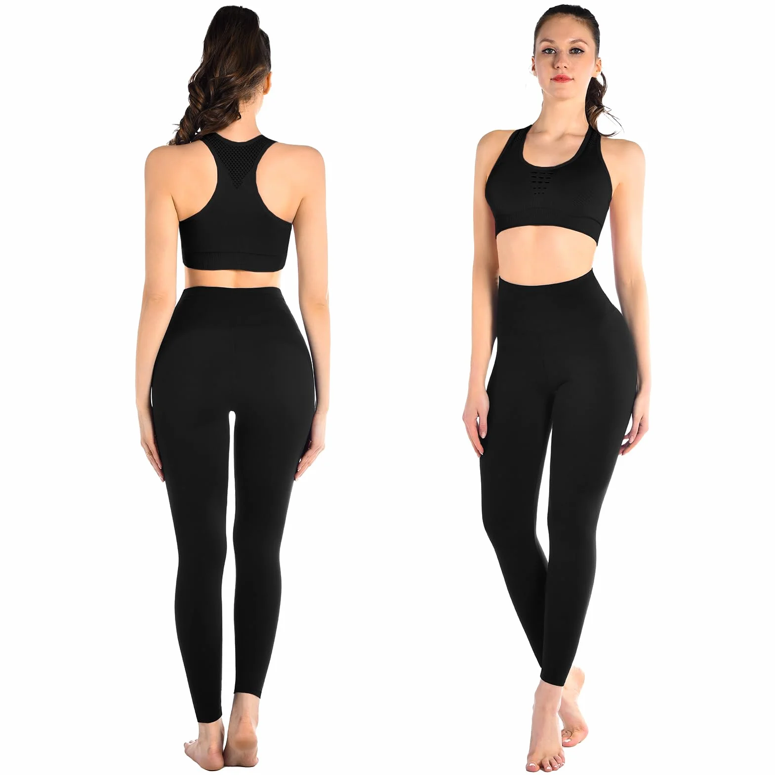Sinophant - Leggings da donna, a vita alta, opachi, neri, per palestra, yoga, sport, confezione da 3