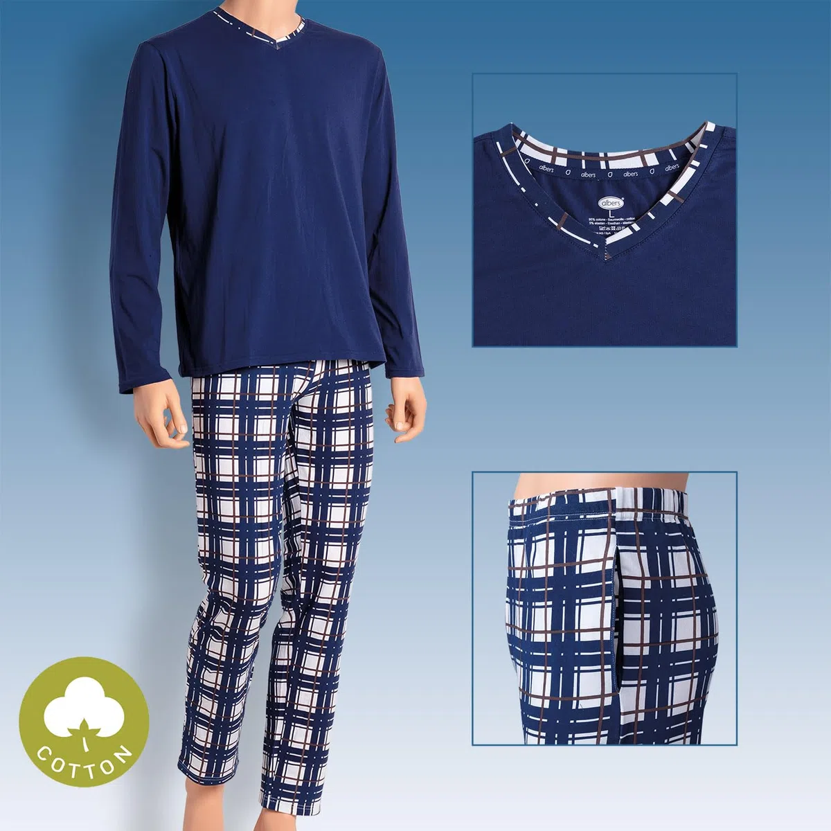 alber's — Set Pigiama Cotone Uomo con Maglia a Maniche Lunghe e Pantalone Lungo Coordinato
