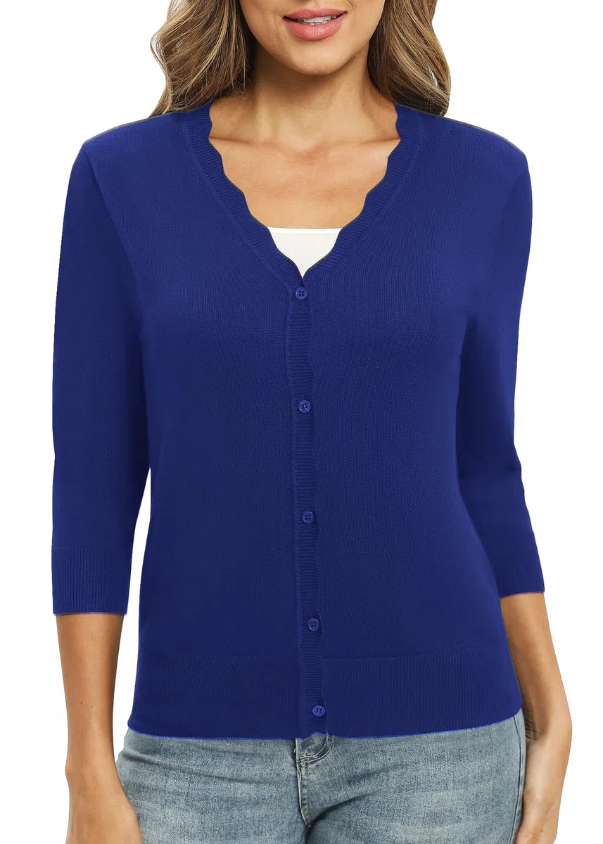 EXCHIC Donne 3/4 Manica Button Down Coprispalle Maglia Scollo a V Tinta Unita Elastico Leggero Cardigan per Vestito