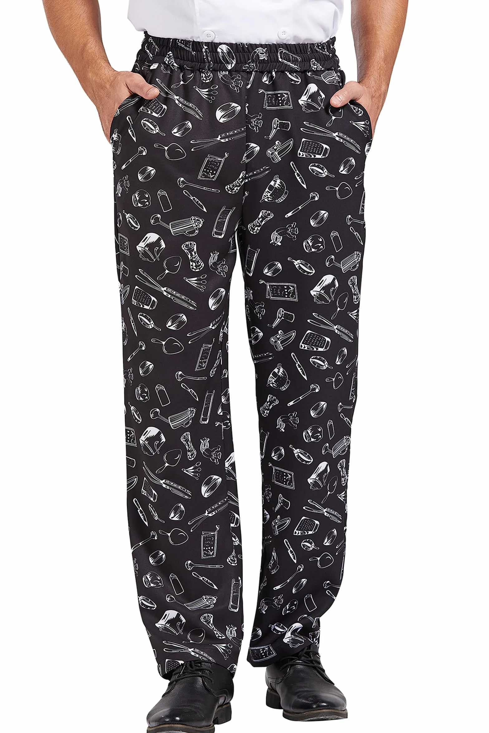 Nanxson Pantaloni da Cuoco Larghi da Uomo, Pantaloni da Lavoro Stampati con Divise da Cucina da Ristorante in Vita Elastica CFM2013