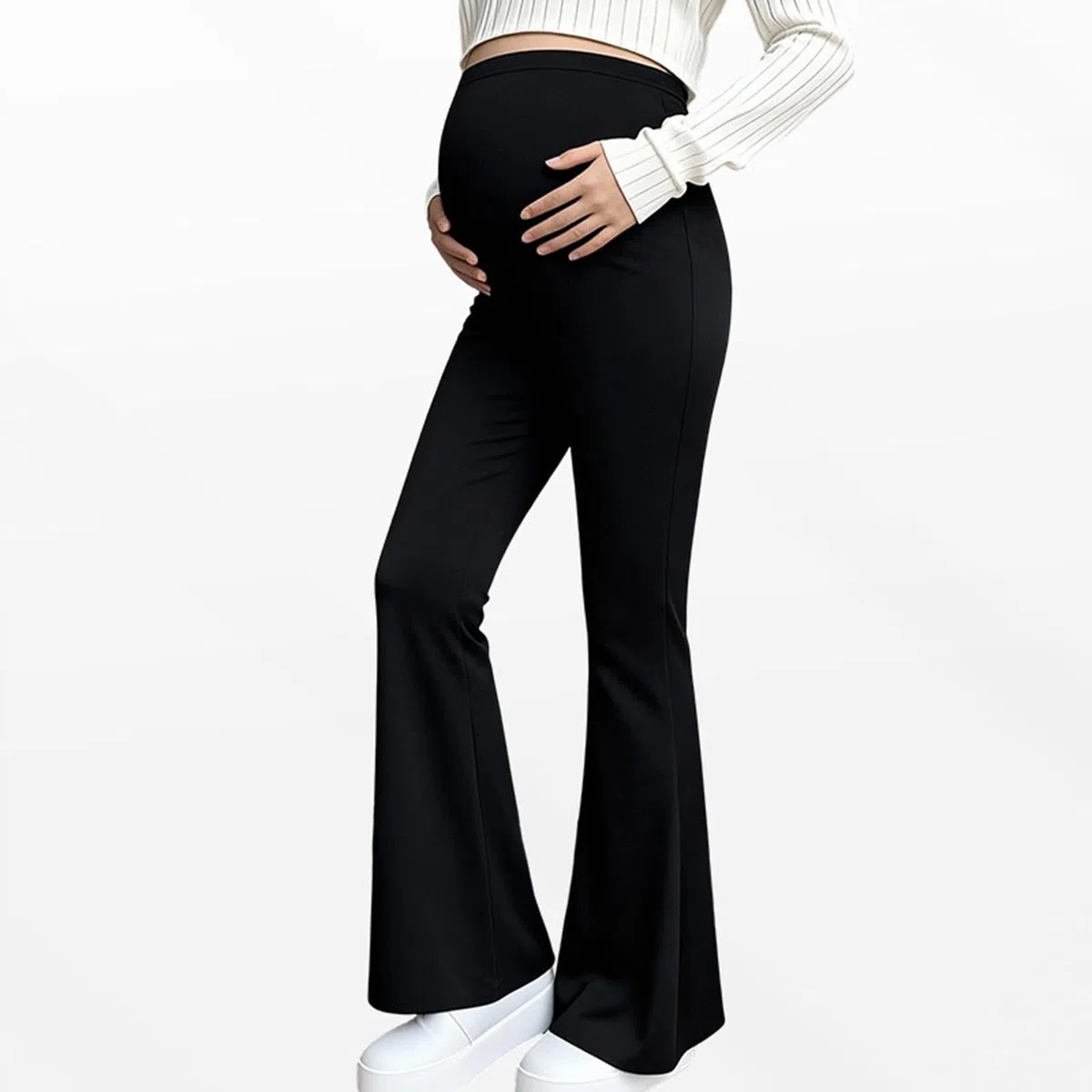 Leggings Premaman Donna a Vita Alta,Morbidi Elasticizzati Pantaloni a Zampa Supporto Addominale Leggins, Gravidanza Pantalone Confortevole Pants Casual Abbigliamento Leggings da Yoga