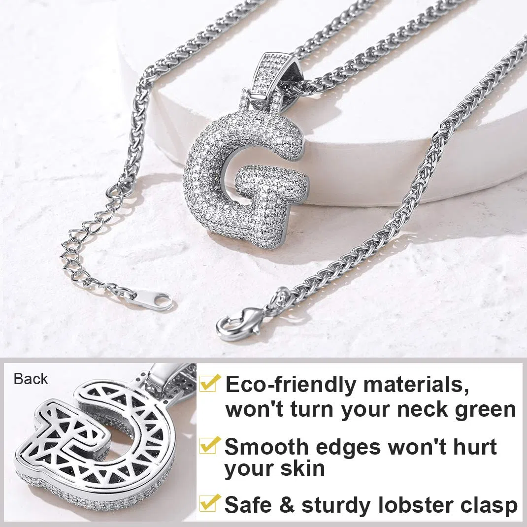 GoldChic Collana Lettera Bubble con Zirconia Cubica, Ciondolo Numero Iniziale In Oro Bling, Gioielli Hip Hop Per Uomo Donna, A-Z o Numero 0-9