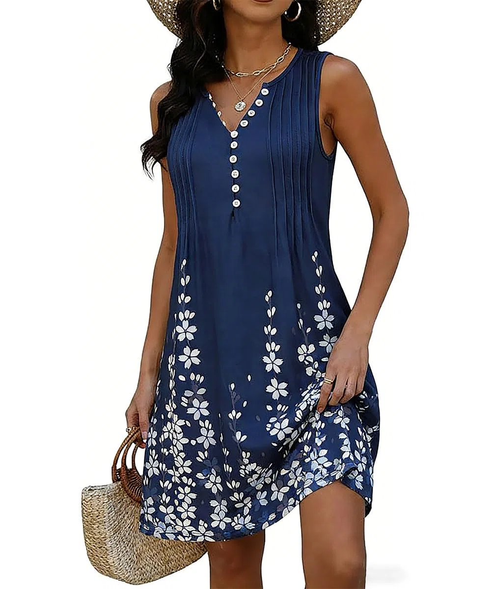 Abito da Donna Estivo Abiti da Spiaggia Bohémien retrò con Scollo a V Abiti al Ginocchio Senza Maniche Stampa Floreale Tuniche Casual(Multicolore,S-XXL)