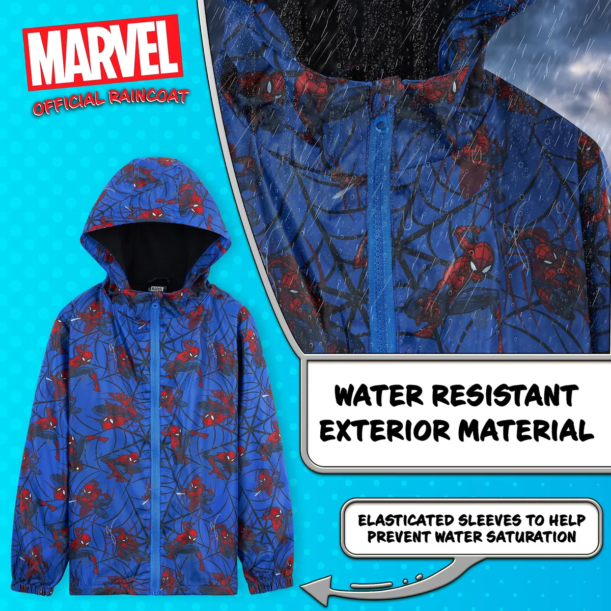 Marvel Giacca Impermeabile Bambino - 100% Poliestere Giacca Antipioggia Bambino - Comoda Giacca Impermeabile Bambina e Bambini